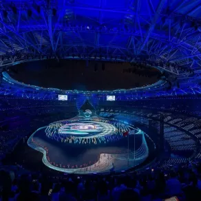 من افتتاح دورة الألعاب الآسيوية التاسعة عشرة التي تحتضنها مدينة هانغتشو