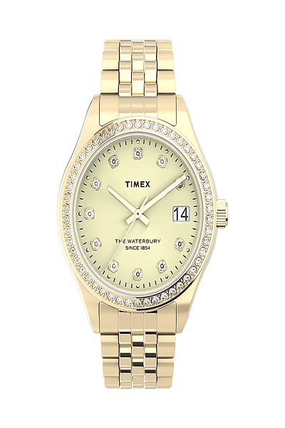 ساعة باللون الذهبي مرصعة بالكريستال من Timex