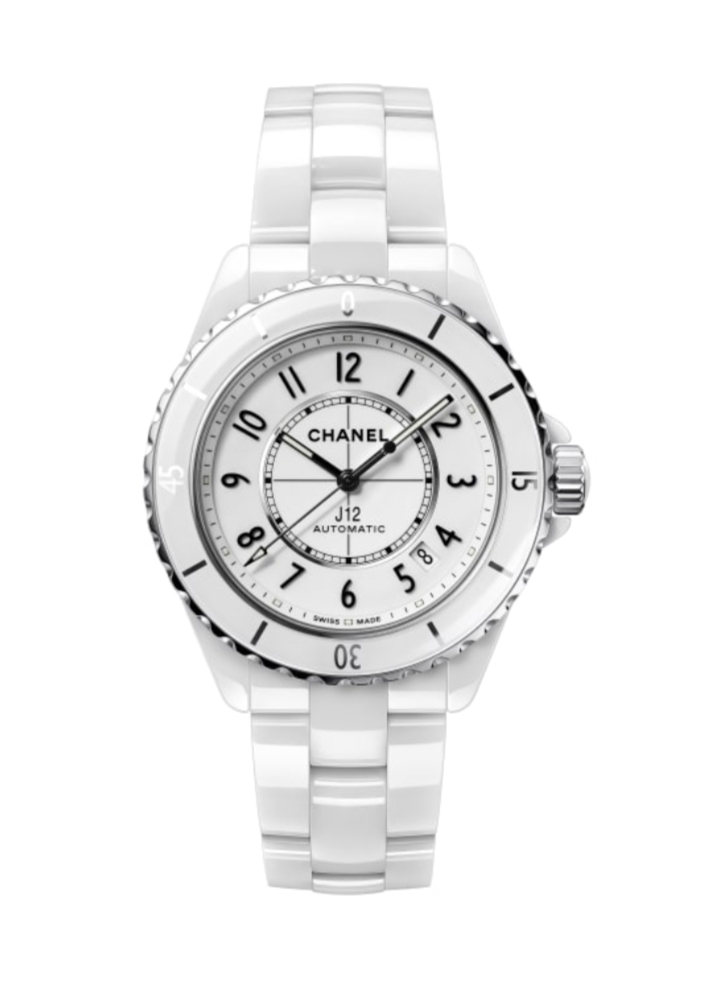 ساعة يد راقية سيراميك باللون الأبيض من علامة شانيل Chanel