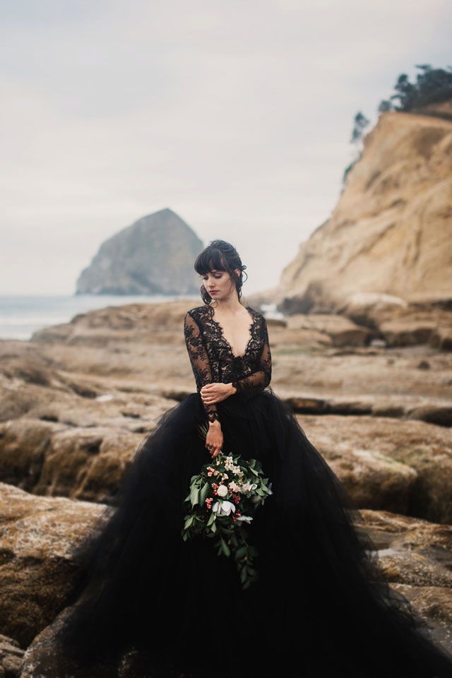 Puffy black wedding dresses