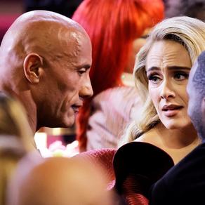 Dwayne Johnson and Adele at Crypto.com Arena on February 05, 2023 in Los Angeles, California. Kevin Winter/Getty Images for The Recording Academy /AFP