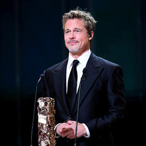 Brad Pitt speaks during the 48th edition of the Cesar Film Awards ceremony at the Olympia venue in Paris on February 24, 2023. BERTRAND GUAY / AFP