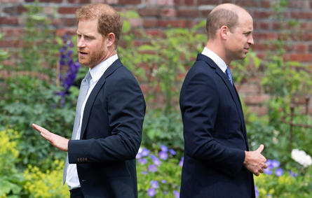 In this file photo taken on July 01, 2021 shows Britain's Prince Harry, Duke of Sussex (L) and Britain's Prince William, Duke of Cambridge at the unveiling of a statue of their mother, Princess Diana at The Sunken Garden in Kensington Palace, London. Dominic Lipinski / POOL / AFP