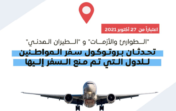  تحديث بروتوكول سفر المواطنين إلى الدول التي مُنع السفر إليها. الصورة من حساب إدارة الطوارئ والأزمات والكوارث على تويتر