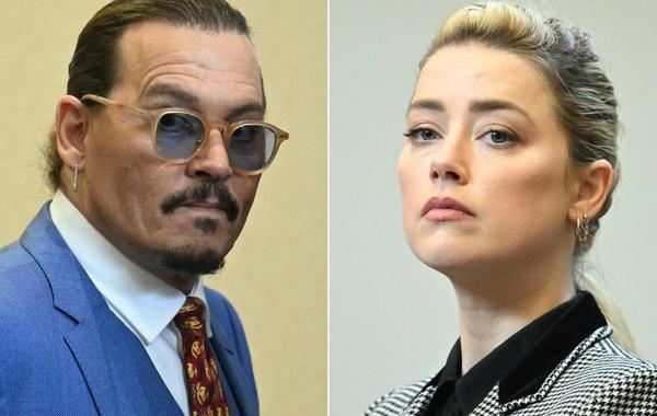 (COMBO) This combination of pictures created on June 1, 2022 shows US Actor Johnny Depp (L) attending the trial at the Fairfax County Circuit Courthouse in Fairfax, Virginia, on May 24, 2022 and US actress Amber Heard looking on in the courtroom at the Fairfax County Circuit Courthouse in Fairfax, Virginia, on May 24, 2022.  JIM WATSON / POOL / AFP