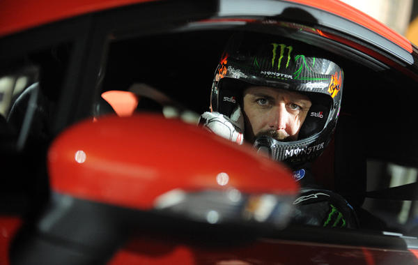 In this file photo taken on March 24, 2013, US driver Ken Block poses for a photo in a Ford Fiesta ST type car on ice of Budapest City Park Ice Rink  GERGELY BESENYEI / AFP