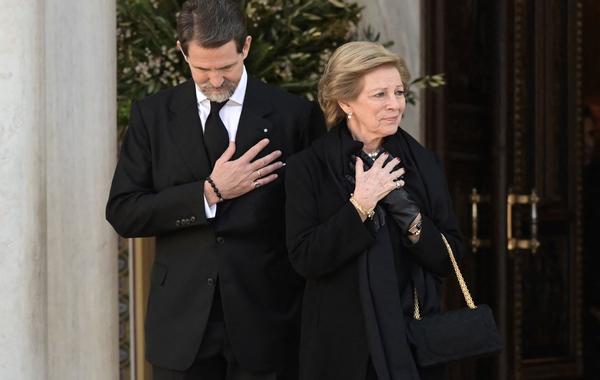Pavlos, Crown Prince of Greece, and Greece's former Queen Anne Marie attend the funeral service of former King of Greece Constantine II in the Metropolitan Cathedral of Athens, on January 16, 2023.  Aris Messinis / AFP