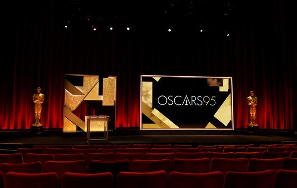 A view of the podium and the Oscar statue before the announcement of the 95th Academy Award nominations at Samuel Goldwyn Theater on January 24, 2023 in Beverly Hills, California.  KEVIN WINTER / GETTY IMAGES NORTH AMERICA / Getty Images via AFP